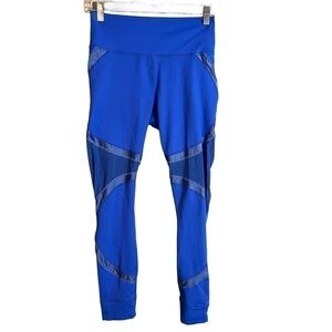 Fabletics Define PowerHold High Waisted Mesh Panel Leggings Blue Lapiz Small EUC